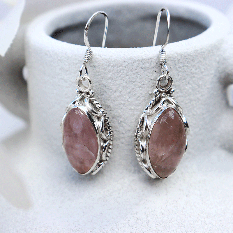 rose quartz gemstone silver earrings