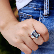 mystic topaz square silver gemstone ring