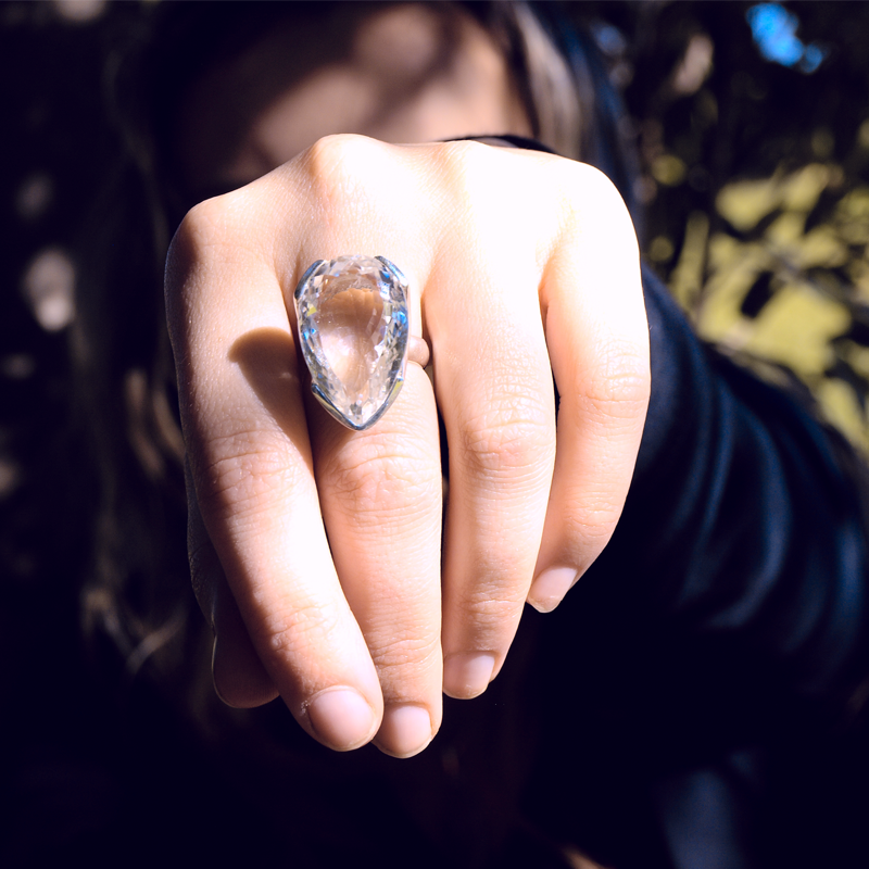 clear quartz teardrop gemstone sterling silver ring