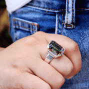 mystic topaz square silver gemstone ring