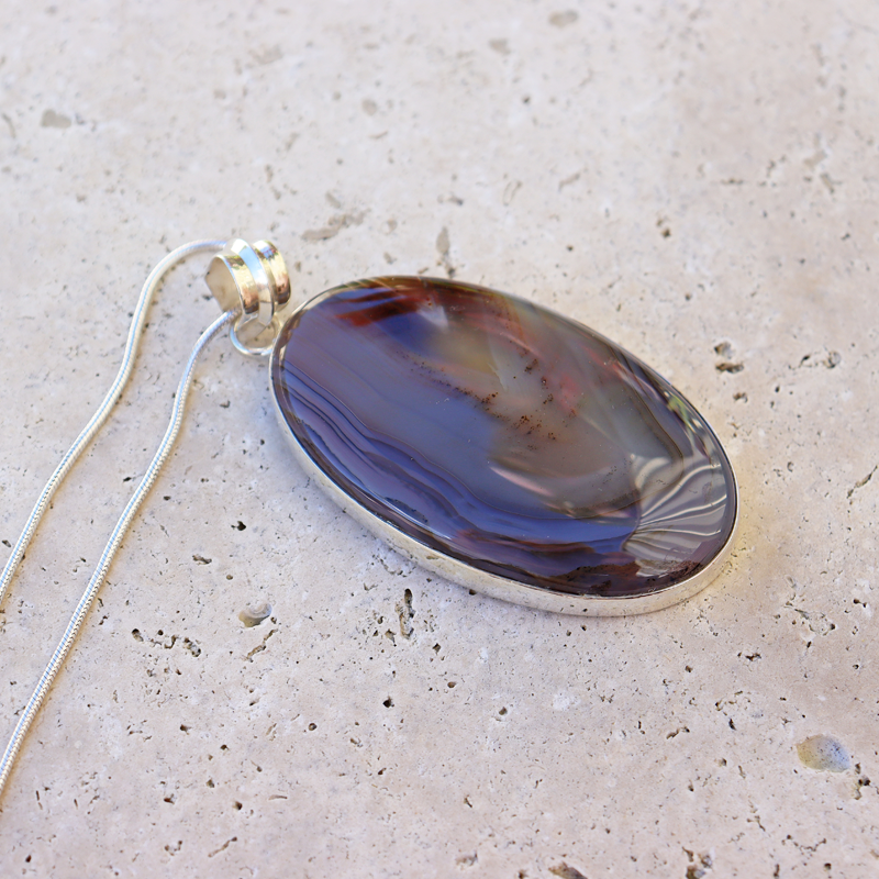 large montana agate oval silver gemstone pendant