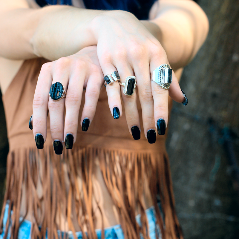 black tourmaline rough sterling silver ring