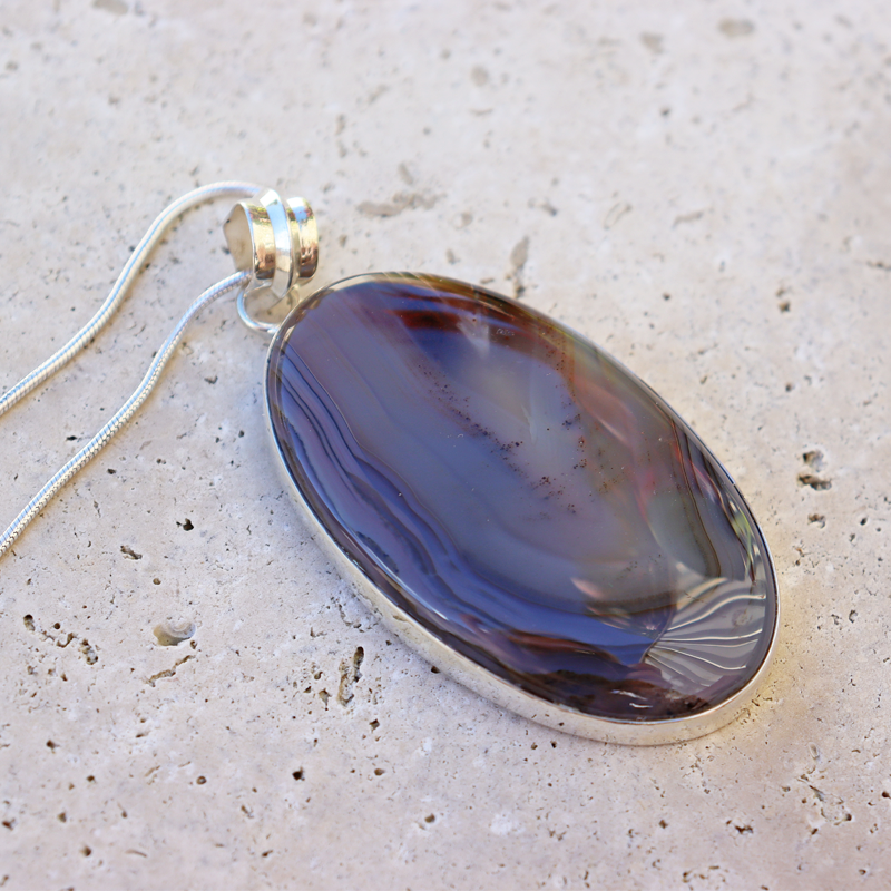 large montana agate oval silver gemstone pendant