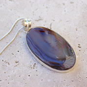 large montana agate oval silver gemstone pendant