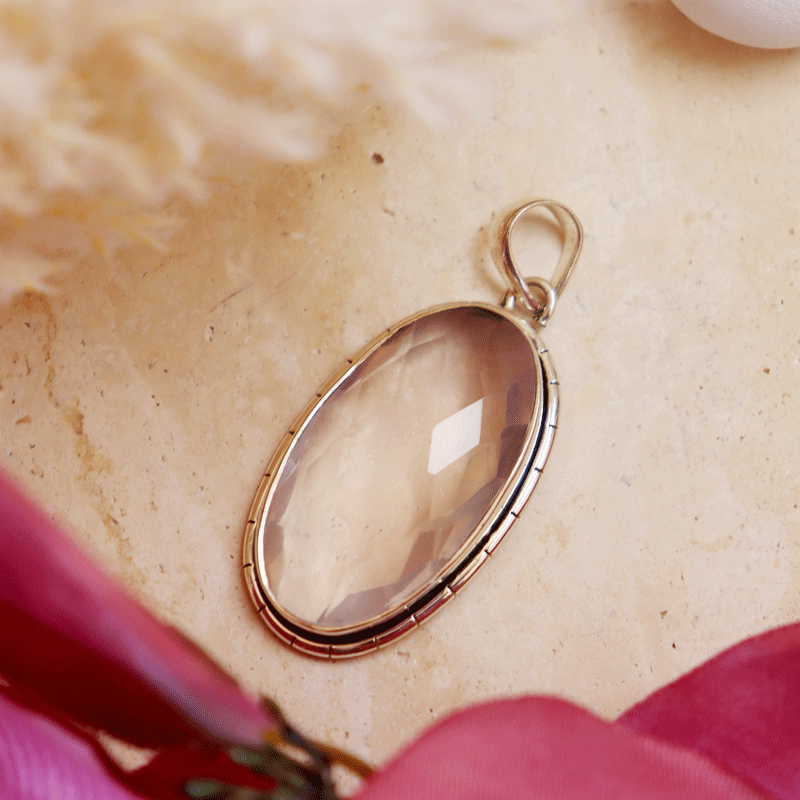 rose quartz oval gemstone sterling silver pendant