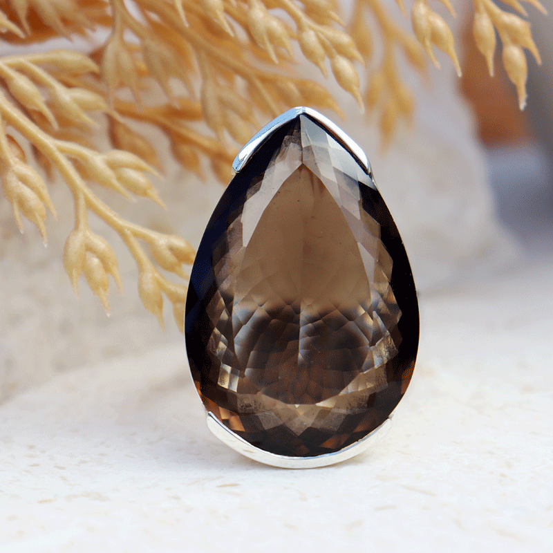teardrop smoky quartz sterling silver gemstone ring