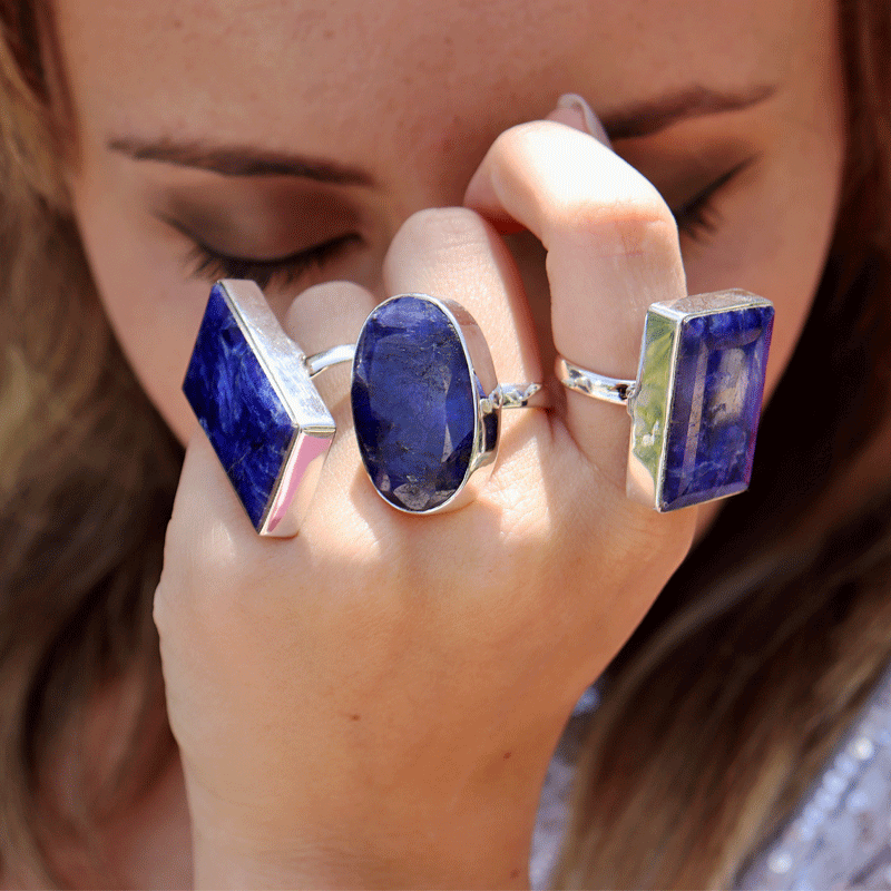 rectangle large sapphire quartz silver gemstone ring