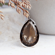teardrop smoky quartz sterling silver gemstone ring