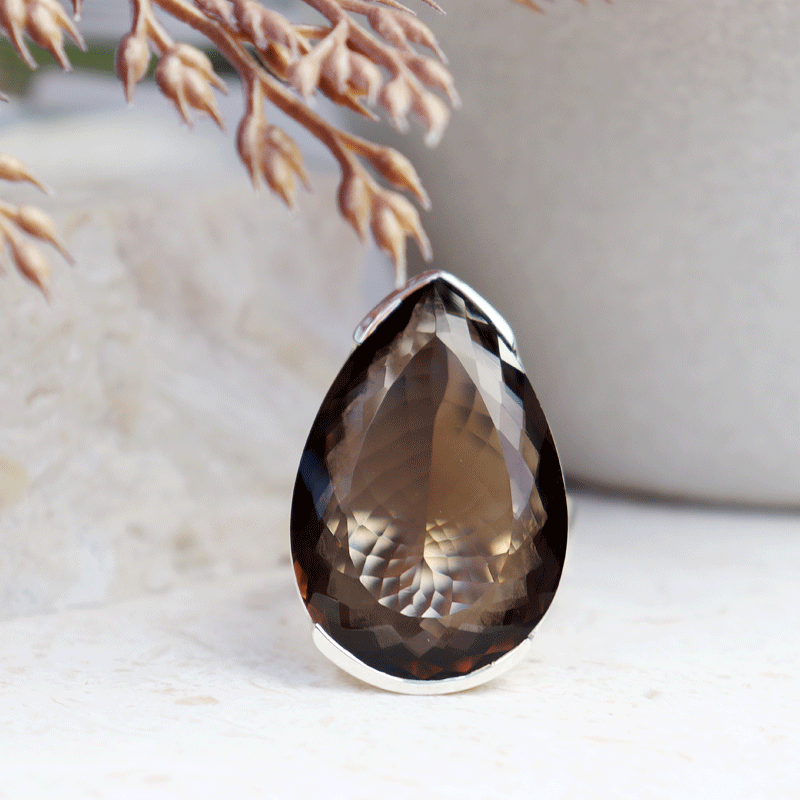 teardrop smoky quartz sterling silver gemstone ring