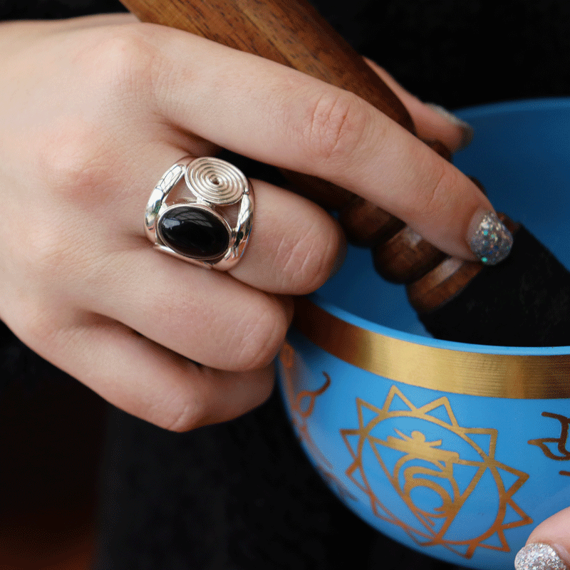 black onyx silver gemstone ring