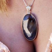 large montana agate oval silver gemstone pendant