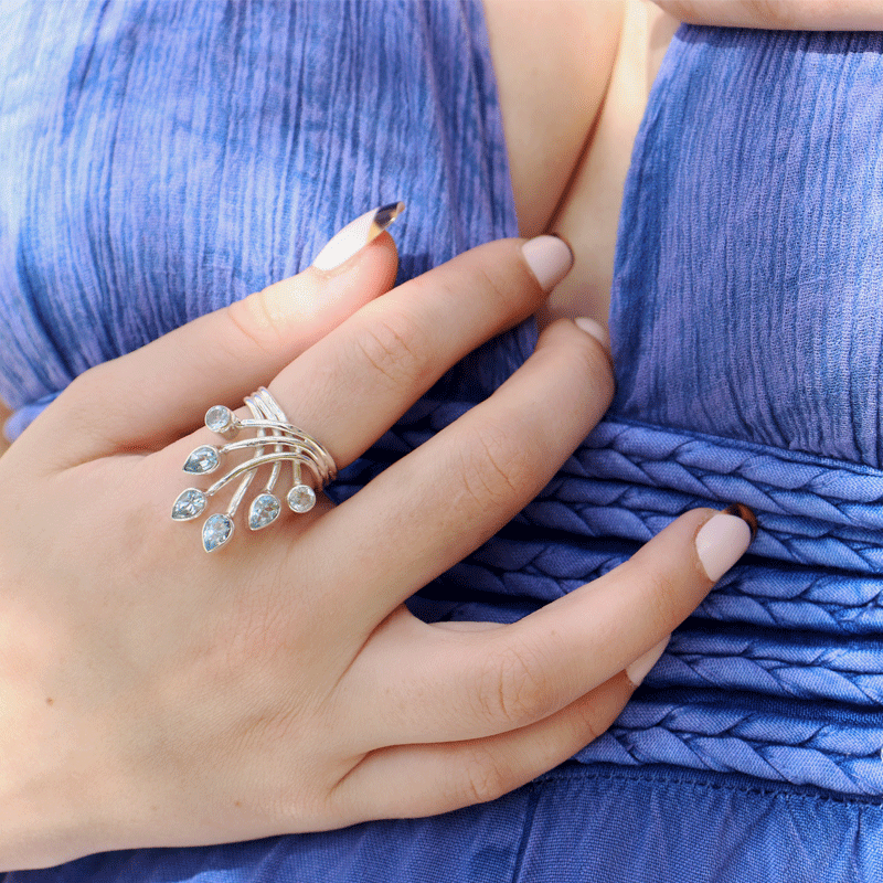 blue topaz silver gemstone ring