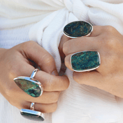 azurite large statement silver gemstone ring