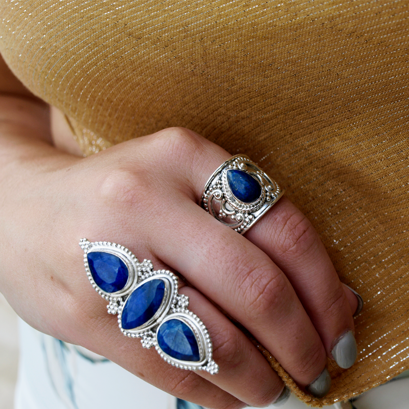 lapis lazuli silver gemstone ring