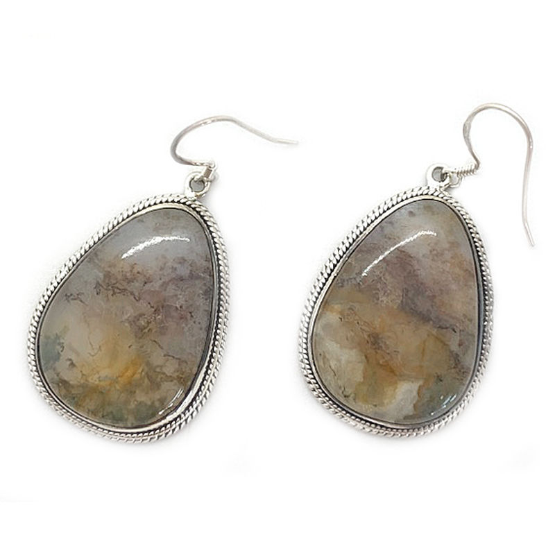 moss agate gemstone silver earrings