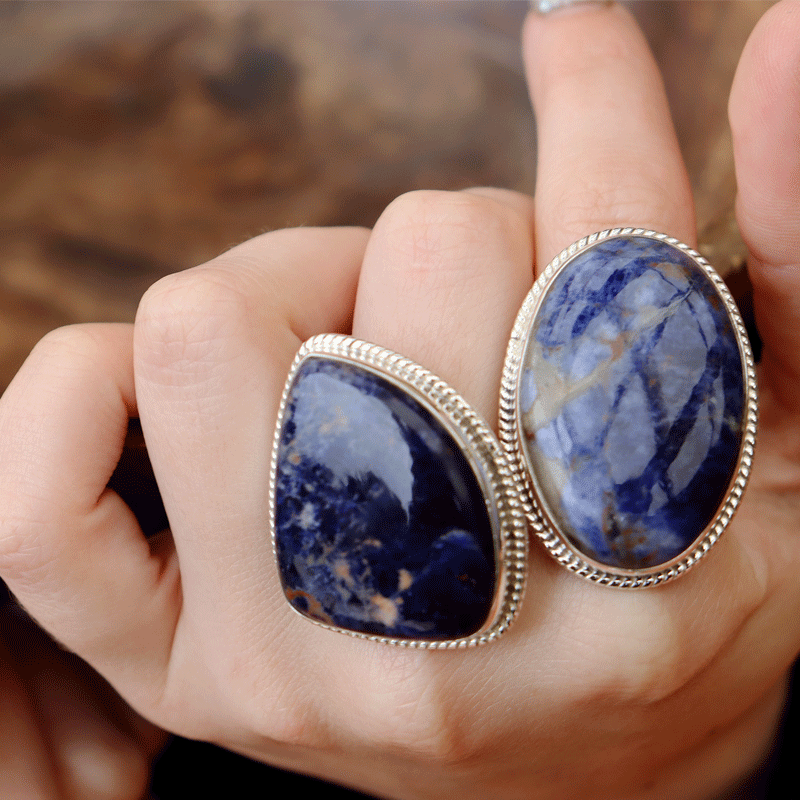 sodalite large gemstone silver ring