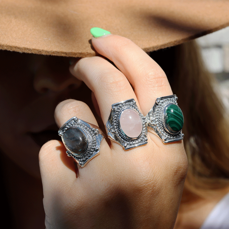 malachite silver gemstone ring