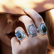 rose quartz silver gemstone ring