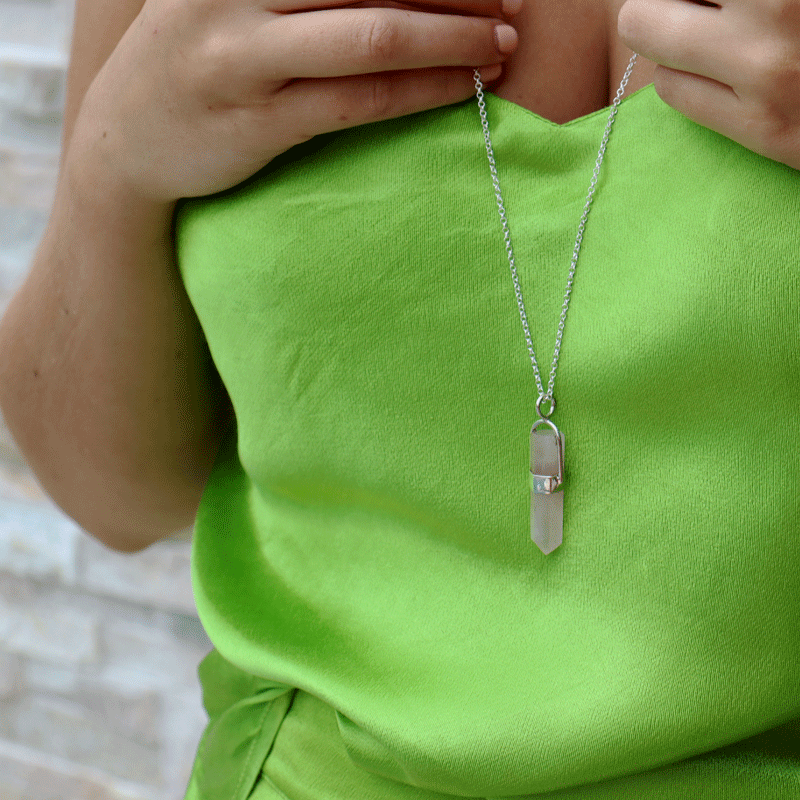 rose quartz silver gemstone pendant