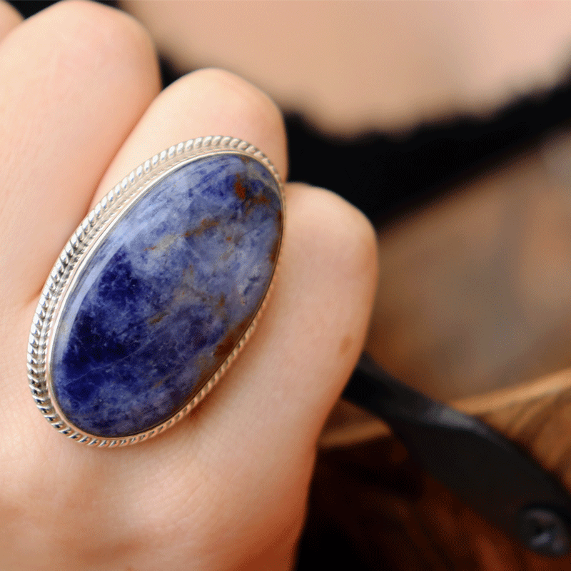 sodalite large gemstone silver ring