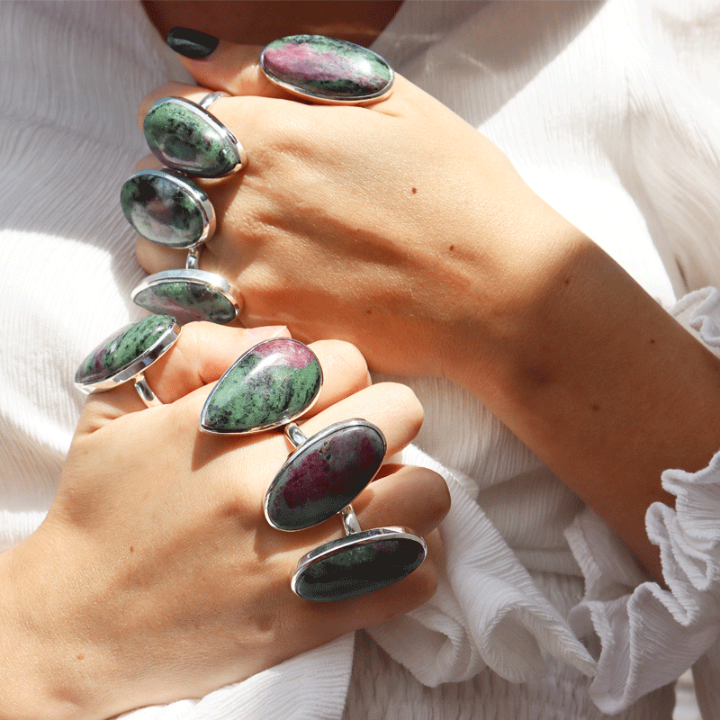 ruby zoisite large statement silver gemstone ring