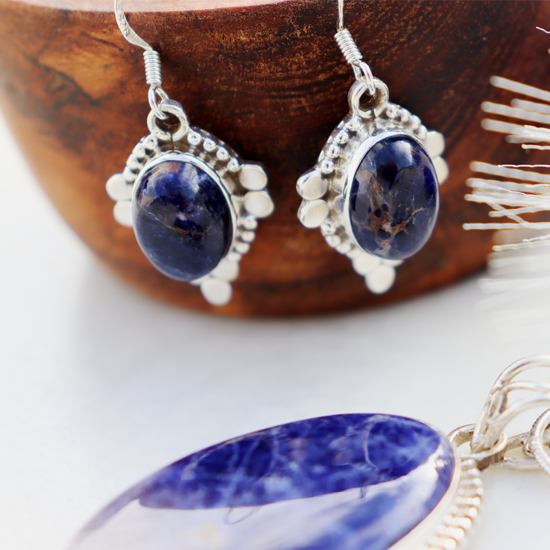 sodalite gemstone silver earrings