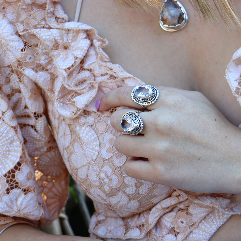 teardrop clear quartz ring