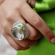 clear quartz large statement silver gemstone ring