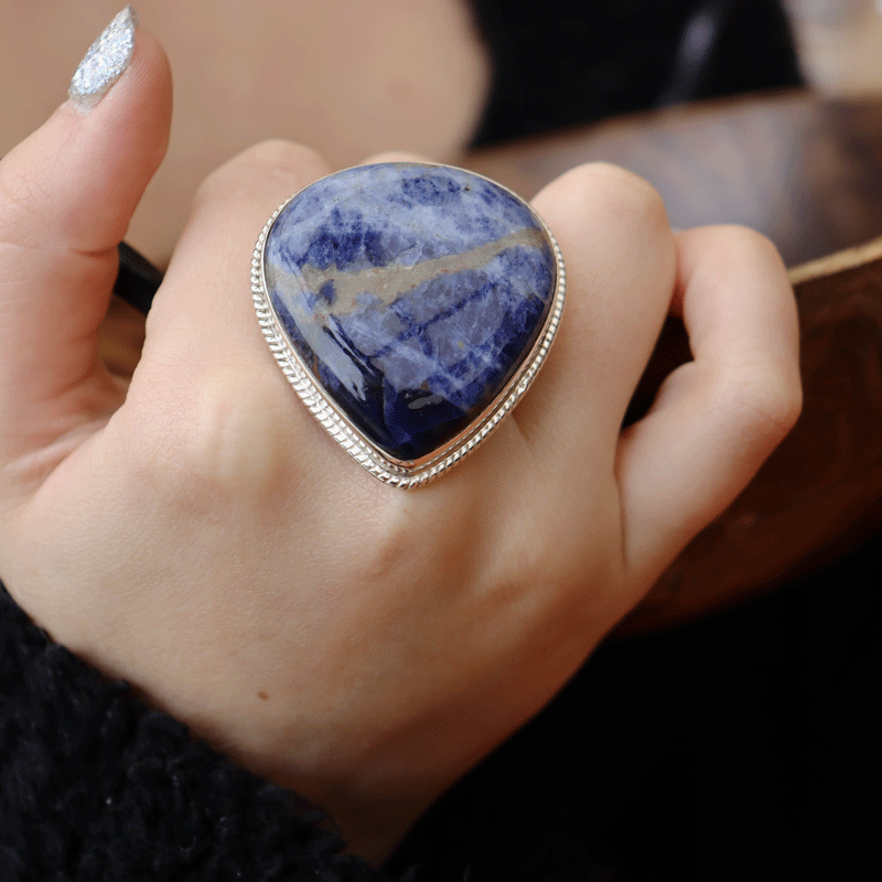 sodalite large gemstone silver ring