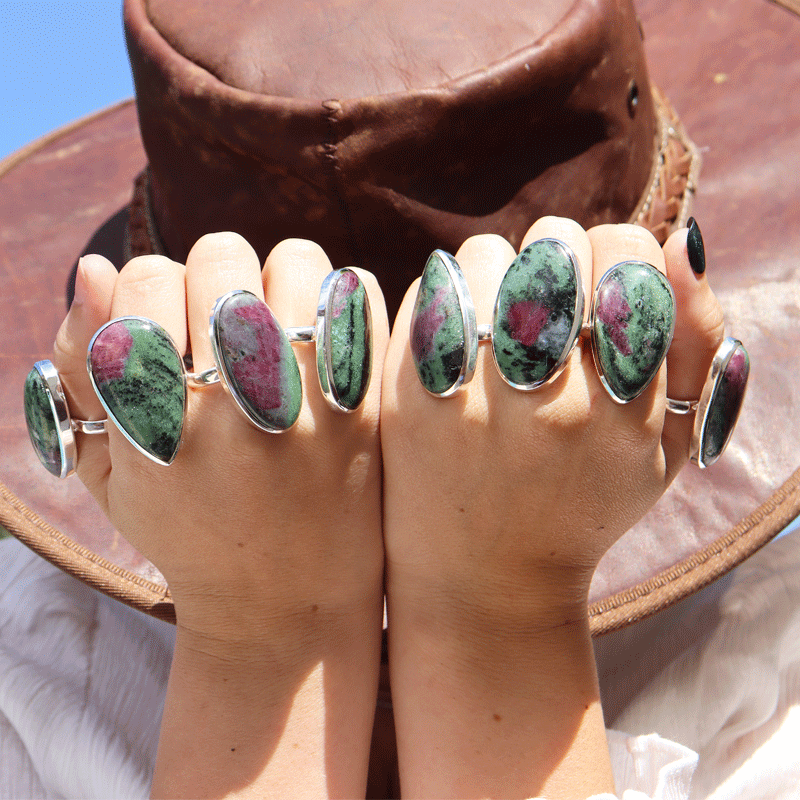 ruby zoisite large statement silver gemstone ring