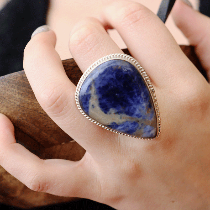 sodalite large gemstone silver ring