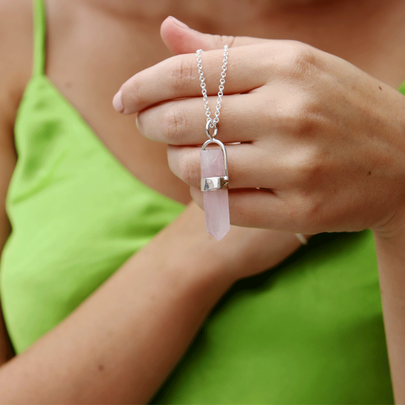 rose quartz silver gemstone pendant