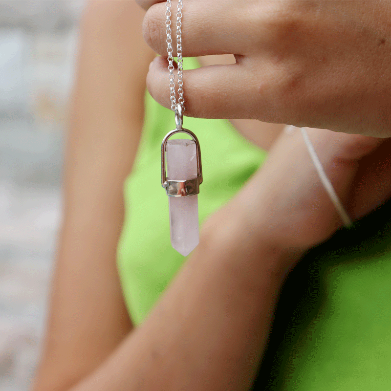 rose quartz silver gemstone pendant