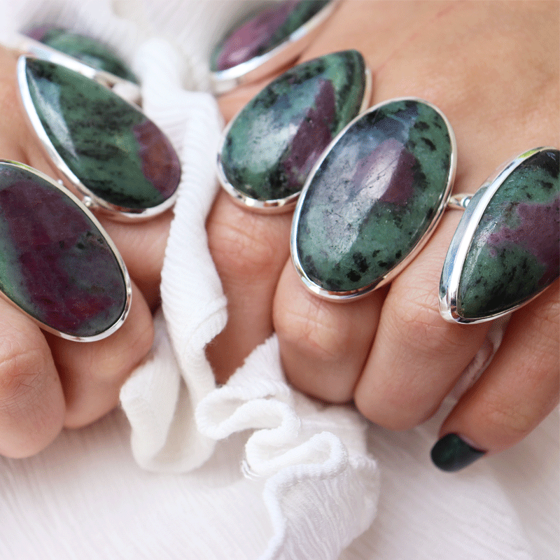 ruby zoisite large statement silver gemstone ring