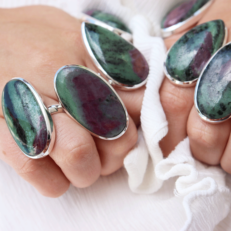 ruby zoisite large statement silver gemstone ring