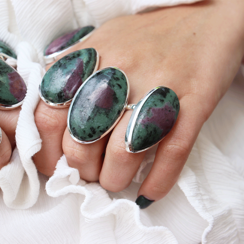 ruby zoisite large statement silver gemstone ring