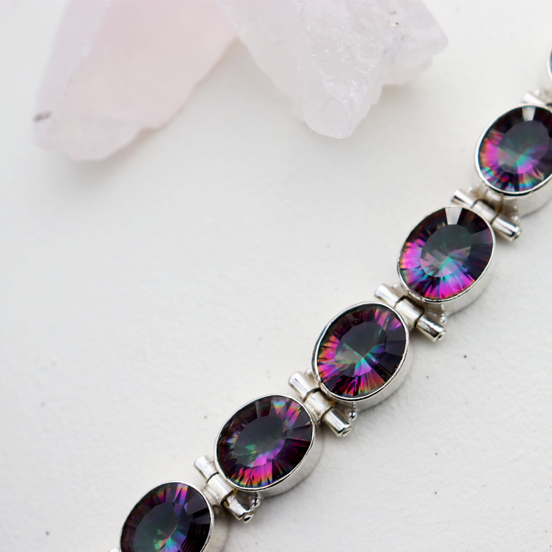 mystic topaz oval gemstone silver bracelet