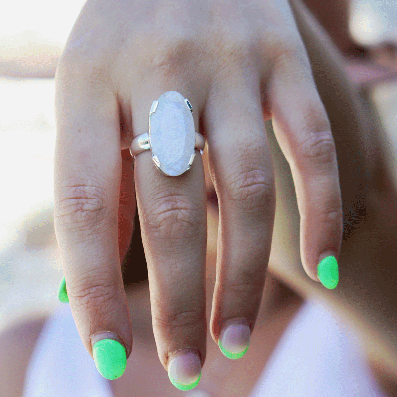 moonstone oval silver gemstone ring