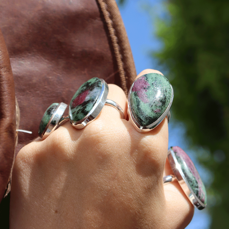 ruby zoisite large statement silver gemstone ring