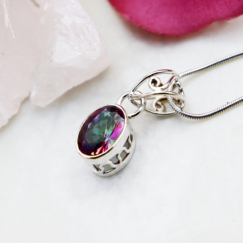 mystic topaz oval gemstone pendant