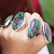 ruby zoisite large statement silver gemstone ring