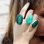 oval large statement emerald quartz silver gemstone ring