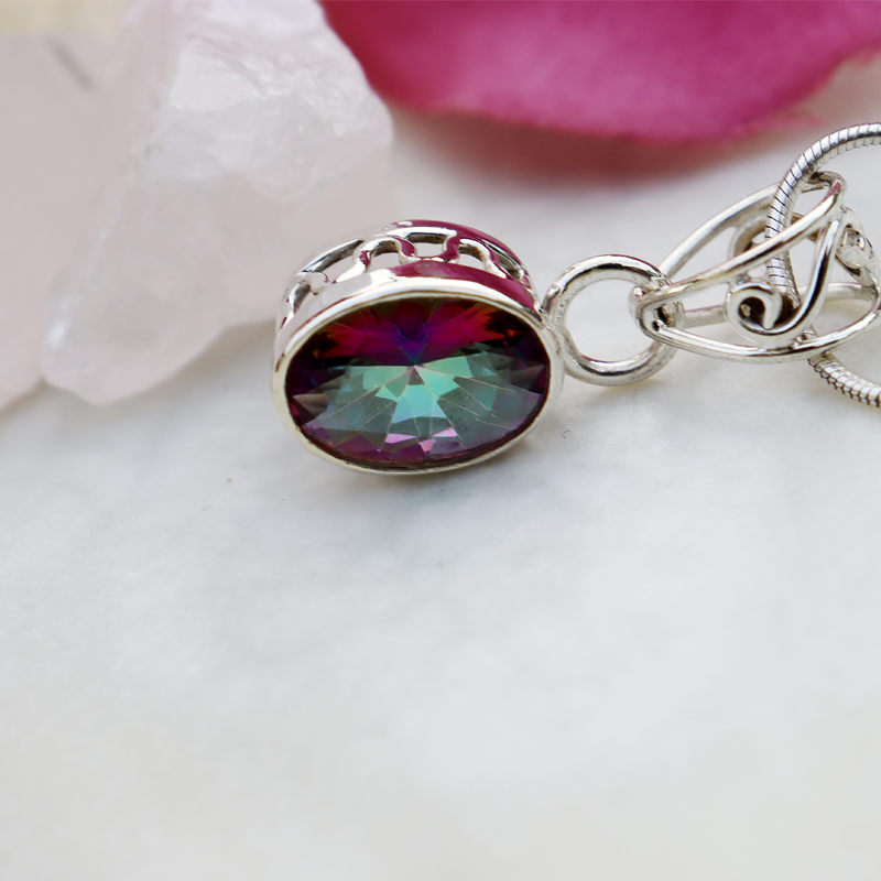 mystic topaz oval gemstone pendant