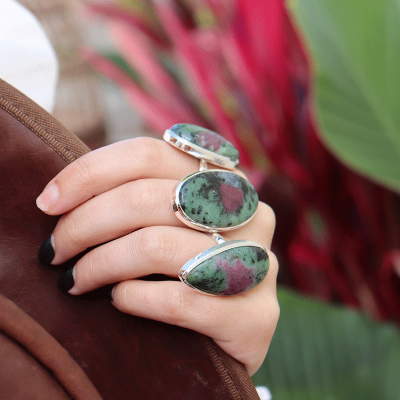 ruby zoisite large statement silver gemstone ring