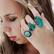 oval large statement emerald quartz silver gemstone ring