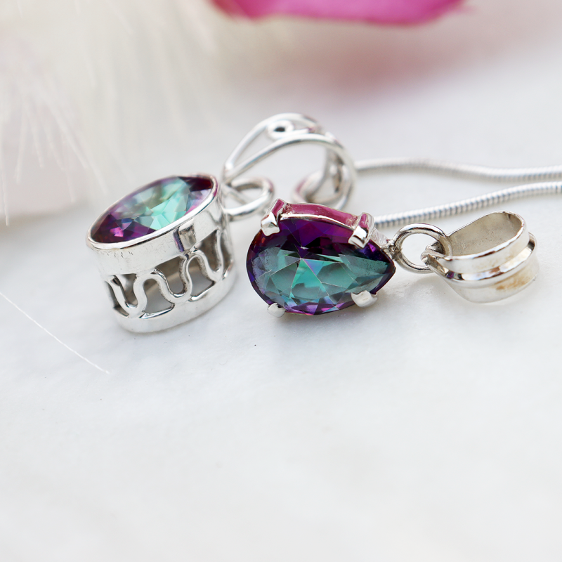 teardrop mystic topaz silver pendant