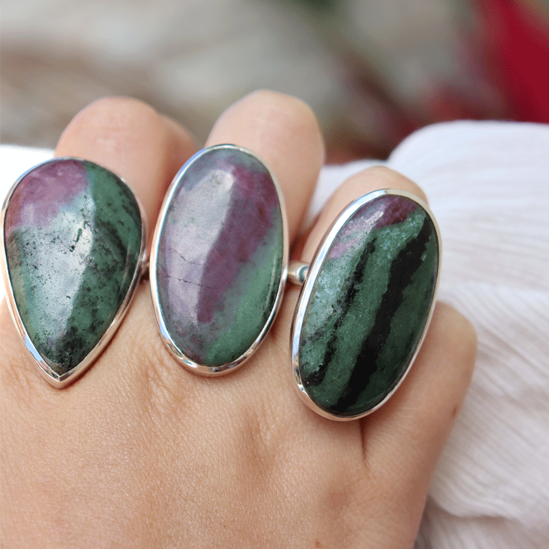 ruby zoisite large statement silver gemstone ring