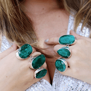 oval large statement emerald quartz silver gemstone ring