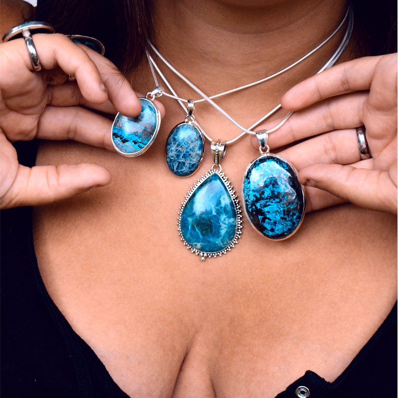 shattuckite sterling silver oval gemstone pendant