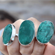 oval large statement emerald quartz silver gemstone ring